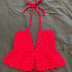 Bright Red Crochet Halter Top